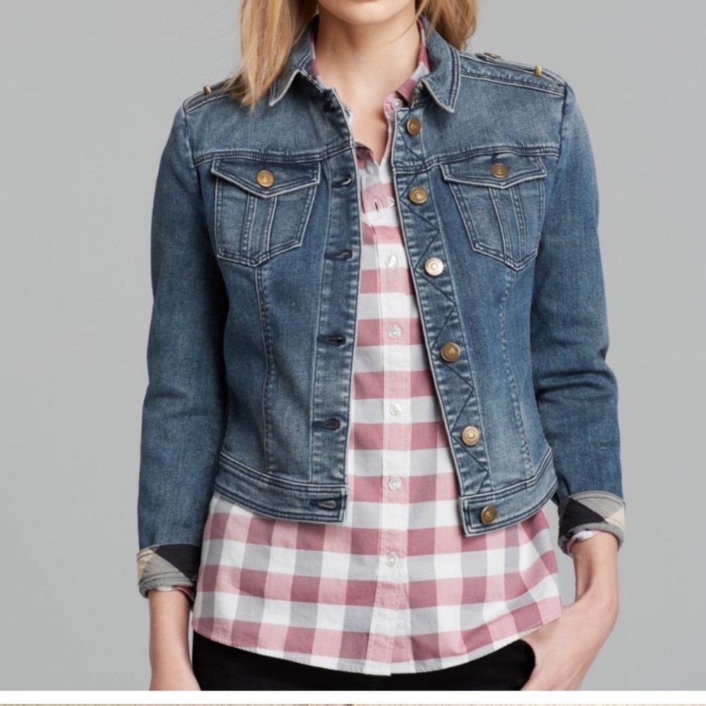 Burberry Brit Women’s Denim Jacket Open Front With Elbow Patches - Size Large